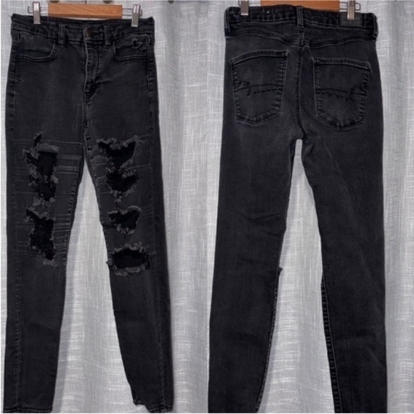 American Eagle Outfitters Black Ripped Skinny Jeans - Picture 1 of 6
